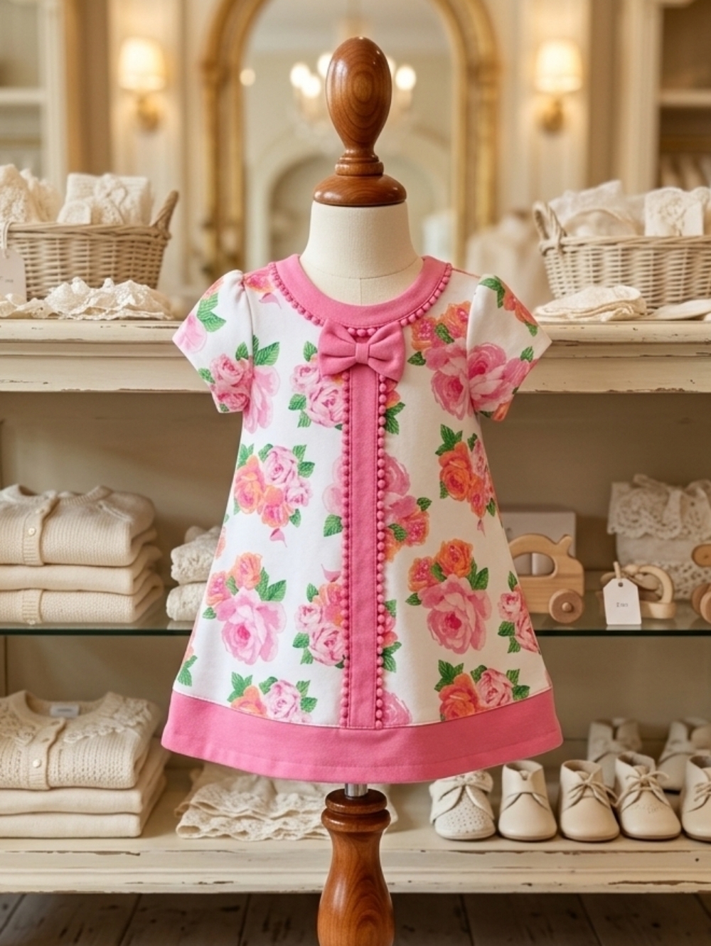 Little Me 24M White Pink Floral Bow Dress – Sweet Classic Style